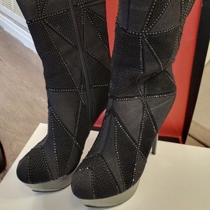 Wild Pair Bedazzled Black Knee High Boots, Size 9